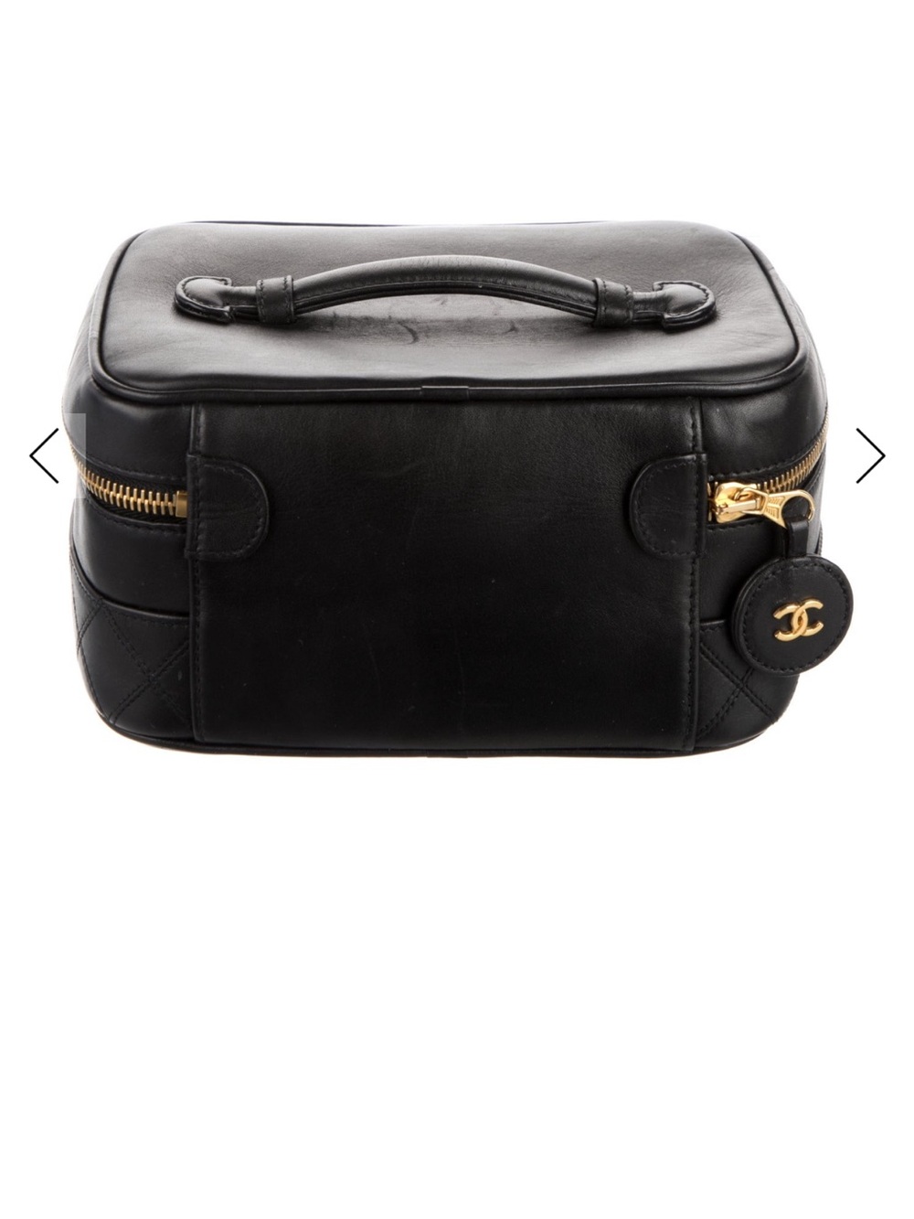 Chanel Black Quilted Leather Vanity Case with Gold Hardware